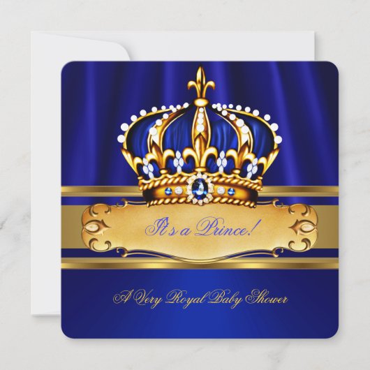 Prince Boy Baby shower Royal Blue Gold Kaart (Voorkant)