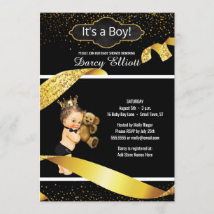 Prince Boy Baby shower   Zwarte Faux Gold Glitter Kaart