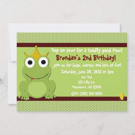 Prince Boys Birthday Invitation de grenouille (Devant)