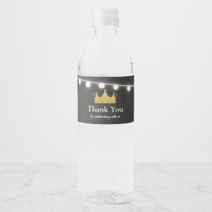 Prince Crown Baby shower Gold Foil Dank u wel Waterfles Etiket