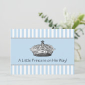 Prince Crown Blauw Wit Baby Boy Douche Kaart (Staand voorkant)