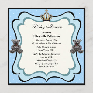 Prince Crown & Teddy Bear Jewels Boy Baby shower Kaart