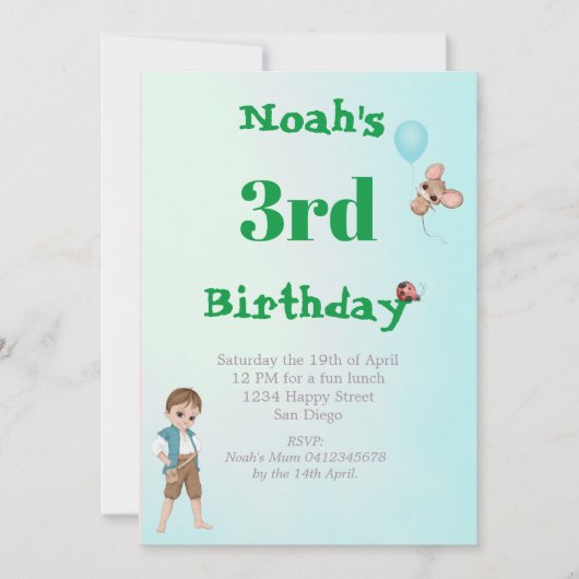 Prince Cute Blue Mouse Age Anniversaire Invitation (Devant)