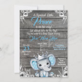 Prince Elephant Baby shower Invitation Zilverblauw Kaart (Voorkant)