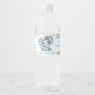 Prince Elephant Blue Silver Crown Water Label Waterfles Etiket