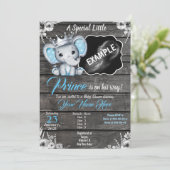 Prince Elephant Echografie Pic Uitnodiging Blauw (Staand voorkant)