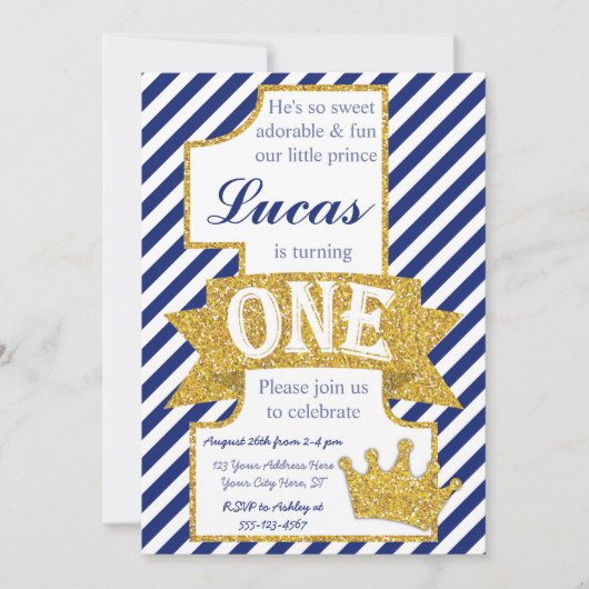 Prince First Birthday Invitation avec des (Devant)