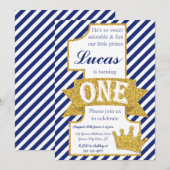 Prince First Birthday Invitation avec des (Devant / Derrière)