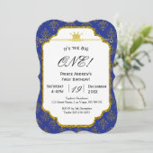 Prince First Birthday Invitation d'or de bleu (Debout devant)