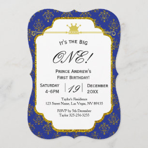 Prince First Birthday Invitation d'or de bleu