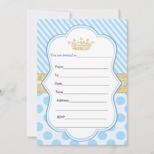 Prince Gold Glitter Birthday Invitation complètent (Devant)