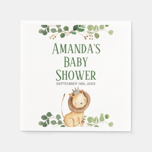 Prince Greenery Leeuwen Baby Shower Servetten (Voorkant)