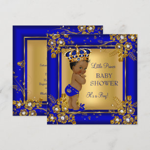 Prince jongen baby shower goud blauw Afro-Amerikaa Kaart