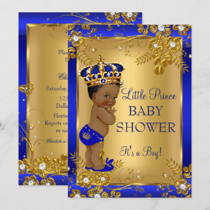 Prince Jongen Baby Shower Goud Blauw Afro-Amerikaa Kaart