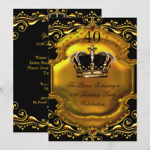 Prince King Gold Royal Black Crown Birthday 2 Kaart