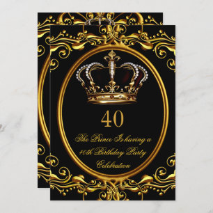 Prince King Gold Royal Black Crown Birthday 3 Kaart