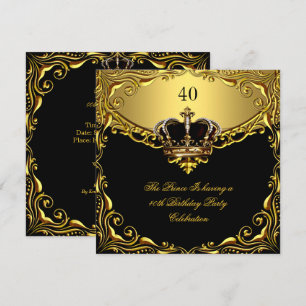 Prince King Gold Royal Black Crown Birthday Kaart