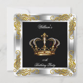 Prince King Mannen Silver Birthday Party Kaart (Voorkant)