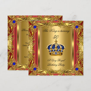Prince of King Red Gold Royal Blue Crown Birthday Kaart