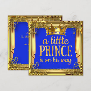 Prince on Way Baby shower Royal Blue Gold Kaart