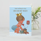 Prince op Telefoon Baby shower Chevrons Blue Kaart (Staand voorkant)