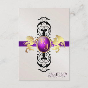 Prince & Princess Paarse RSVP Response Invite 2 Kaartje
