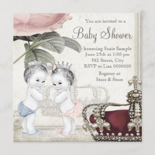 Prince & Princess Twin Baby shower Kaart