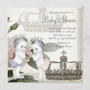 Prince & Princess Twin Baby shower Kaart