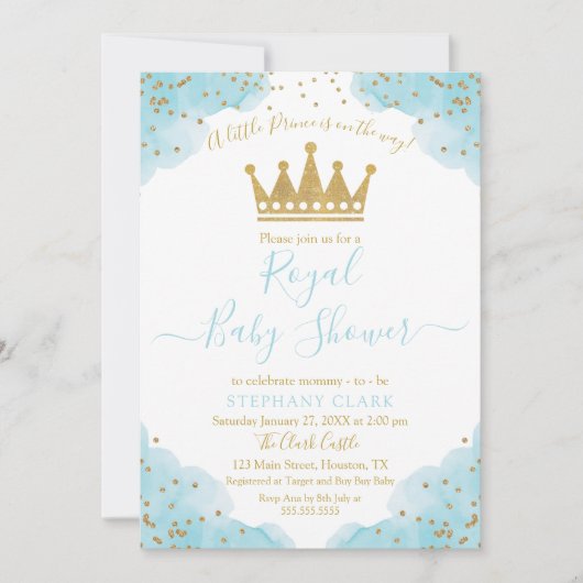 Prince Royal Baby shower aquarelle Invitation (Devant)