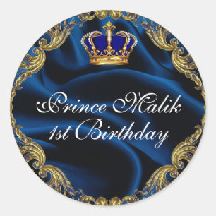 Prince Royal blauw en goud kroon en zijde Ronde Sticker