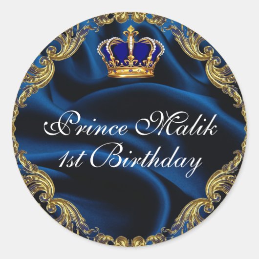 Prince Royal blauw en goud kroon en zijde Ronde Sticker (Voorkant)