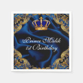 Prince Royal blauw en goud kroon en zijde Servet (Voorkant)