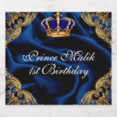 Prince Royal blauw en goud kroon en zijde Sparkling Wijnetiket (Enkel label)