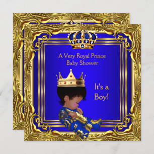 Prince Royal Blue Baby shower Gold Boy Ethnic Kaart