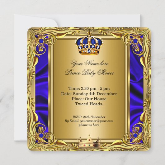 Prince Royal Blue Baby shower Regal Gold Boy 2 Kaart (Achterkant)