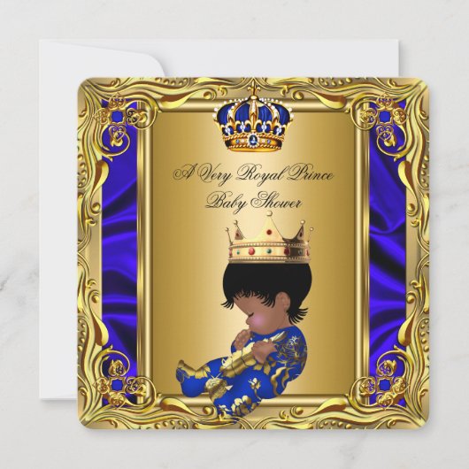 Prince Royal Blue Baby shower Regal Gold Boy 2 Kaart (Voorkant)