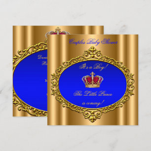 Prince Royal Blue Boy Baby shower Crown Gold Kaart