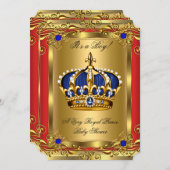 Prince Royal Blue Boy Baby shower Regal Red Gold 2 Kaart (Voorkant / Achterkant)