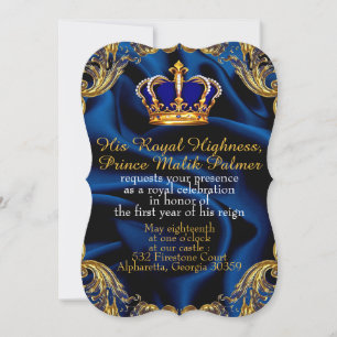 Prince Royal blue en Gold crown en zijde Invitati Kaart