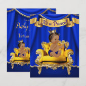 Prince Royal Blue Gold Baby Shower Invitations (Devant / Derrière)
