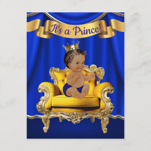 Prince Royal Blue Gold Baby Shower Uitnodigingen