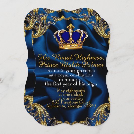 Prince Royal couronne bleue et or et invitation en (Devant / Derrière)