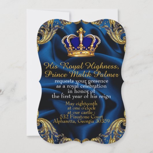 Prince Royal couronne bleue et or et invitation en (Devant)