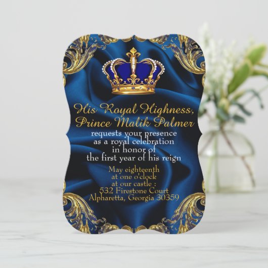 Prince Royal couronne bleue et or et invitation en (Debout devant)