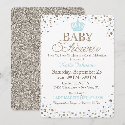 Prince Silver Glitter Sprinkle Baby shower Kaart (Voorkant / Achterkant)