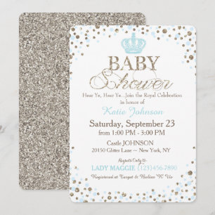 Prince Silver Glitter Sprinkle Baby shower Kaart