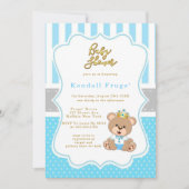 Prince Teddy Bear Baby Boy Shower Invitations (Devant)
