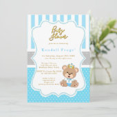 Prince Teddy Bear Baby Boy Shower Invitations (Debout devant)