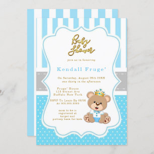 Prince Teddy Bear Baby Boy Shower Invitations