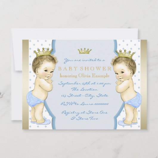 Prince Twin Boy Baby shower Kaart (Achterkant)